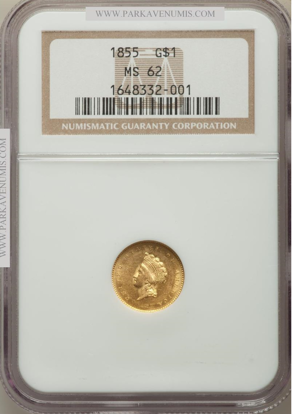 Picture of $1 Indian Head Gold Type 2 (1854-1856) PCGS/NGC MS62 (Random Year)