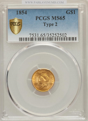 Picture of $1 Indian Head Gold Type 2 (1854-1856) PCGS/NGC MS65 (Random Year)