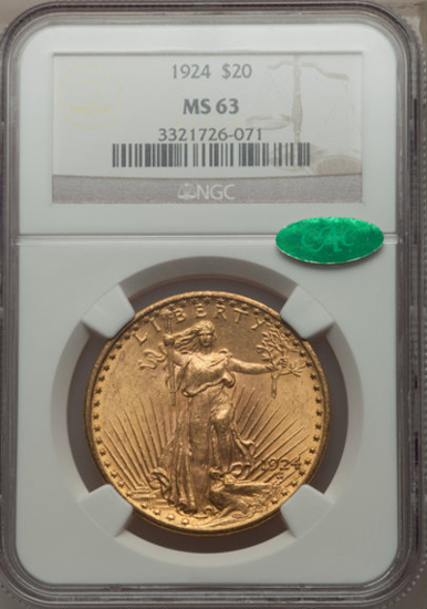 Picture of $20 Saint Gaudens With Motto (1908-1933) PCGS/NGC MS63 CAC
