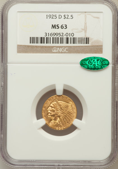 Picture of $2.50 Indian Gold (1908-1929) PCGS/NGC MS63CAC (Random Year)
