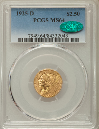 Picture of $2.50 Indian Gold (1908-1929) PCGS/NGC MS64 CAC (Random Year)