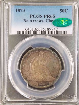 Picture of 1873 Liberty Seated Half Dollar No Arrows Closed 3 PR65 PCGS CAC