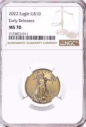 Picture of 2022 $10 Gold American Eagle MS70 NGC ER