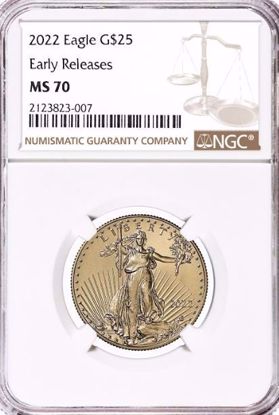 Picture of 2022 $25 Gold American Eagle MS70 NGC ER