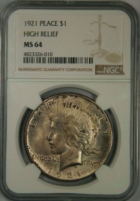 Picture of 1921 HR Peace Dollar MS64 NGC