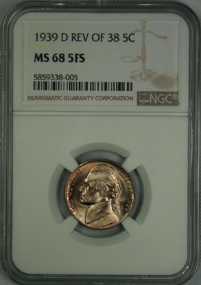 Picture of 1939-D Reverse of 1938 Jefferson Nickel MS68 5FS NGC Top Pop