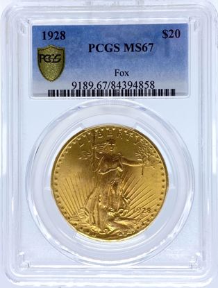 Picture of 1928 $20 St Gaudens MS67 PCGS