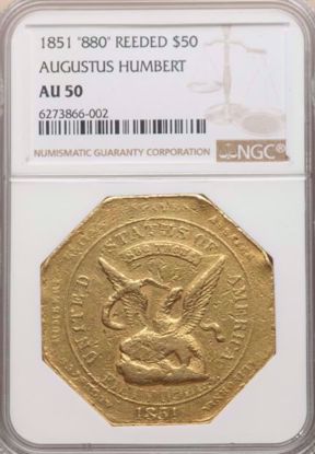 Picture of 1851 $50 Humbert Reeded Edge 880 AU50 NGC