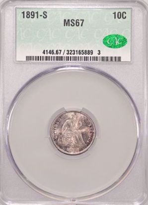 Picture of 1891-S Liberty Seated Dime MS67 CACG
