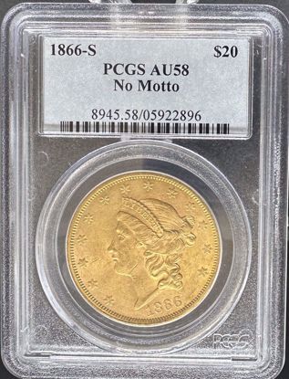Picture of 1866-S NM $20 Liberty AU58 NGC