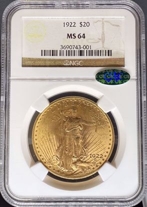 Picture of 1922 $20 St Gaudens MS64 NGC CAC