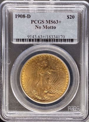 Picture of 1908-D NM $20 St Gaudens MS63+ PCGS