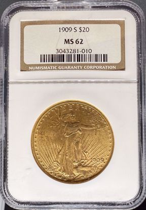 Picture of 1909-S $20 St Gaudens MS62 NGC