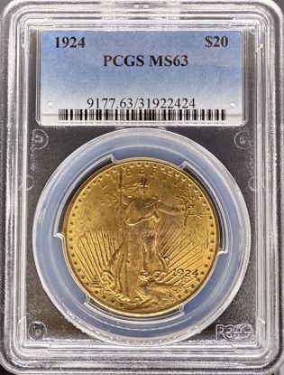Picture of 1924 $20 St Gaudens MS63 PCGS