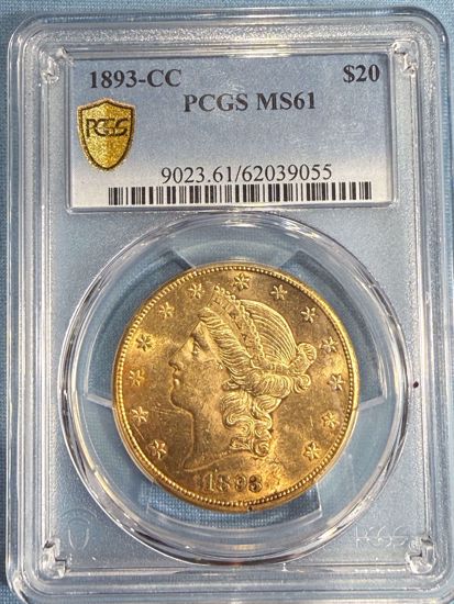 Picture of 1893-CC $20 Liberty MS61 PCGS